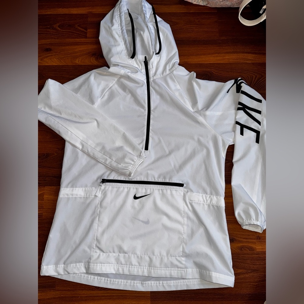 Nike White Pullover Half Quarter Zip Hooded Windbreaker